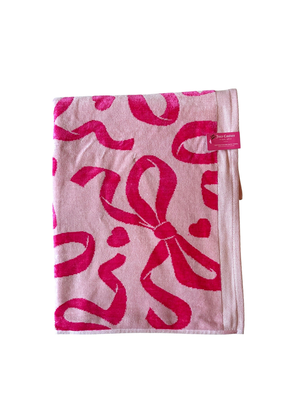 Juicy Couture Pink Bows Hearts Cotton Towel Set of 2 Coquette Bath 28x54 NEW